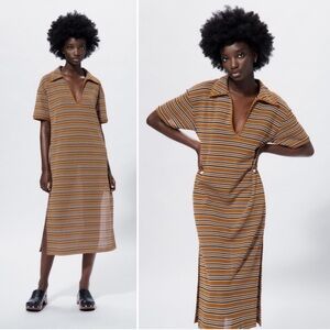 ZARA Striped Collared Midi Shirt Dress Small